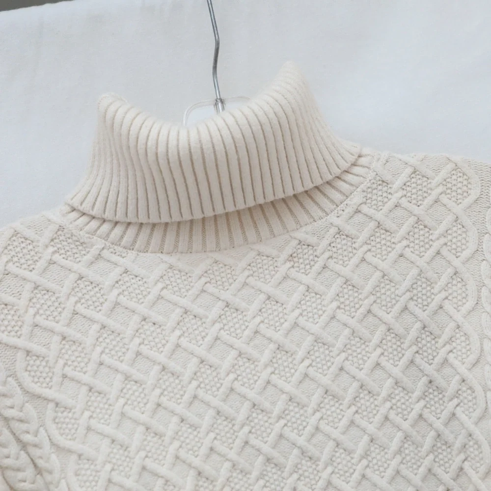 Tahari Cable stitch Turtleneck Sweater stretch cozy winter warm off-white cottag - Picture 7 of 8
